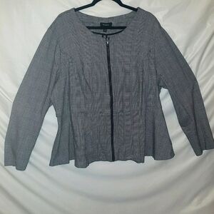 Torrid Black White Herringbone Plaid Career Long Sleeve Full Zip Flared Jacket